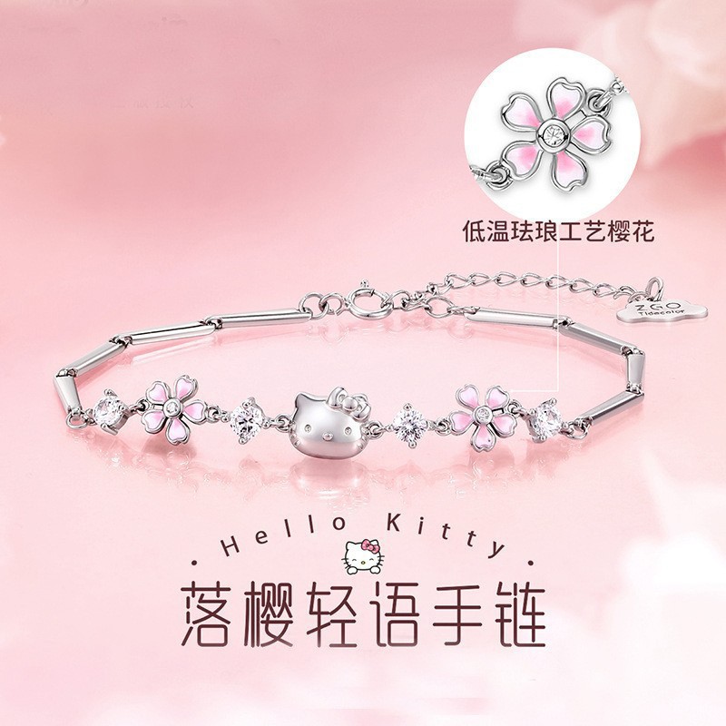 Sakura Hello Kitty Bracelet for Women Hello Kitty Niche Design Accessible Luxury Simple Versatile Flower Literary and Artistic Small Fresh