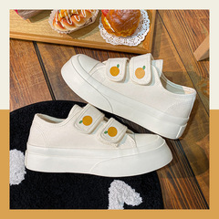 Bailu Footwear "Orange Ripens" Velcro Canvas Shoes for Women, 2023 New Arrival Korean-Style White Sneakers, Lazy-Style Women's Shoes—Wholesale