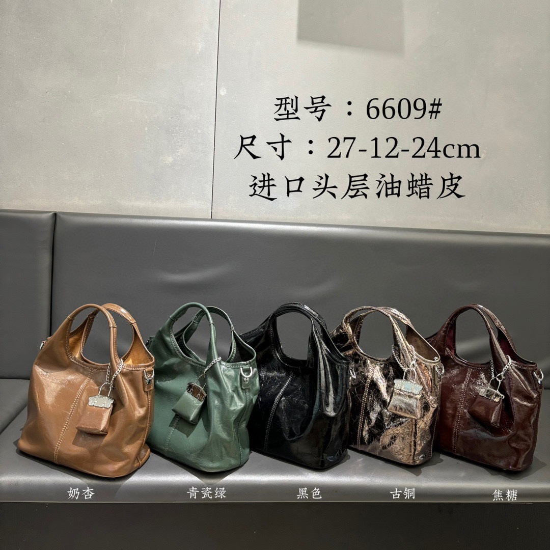 Niche Design Oiled Wax Cowhide Handbag For Women, New Fashion Large Capacity Tote Bag, Shoulder And Crossbody Bag For Commuting - Thumbnail 4