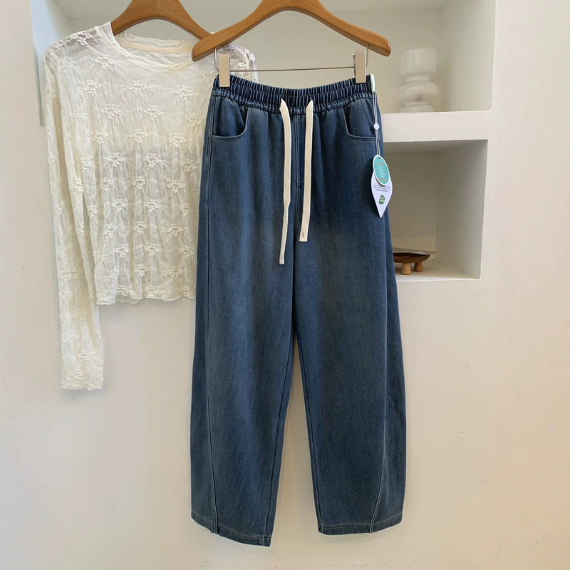 Sand-washed Tencel denim banana pants! The ultimate comfort for autumn, relaxed fit, slimming, versatile casual denim trousers for women Sand-washed Tencel denim banana pants! The ultimate comfort for autumn, relaxed fit, slimming, versatile casual denim trousers for women