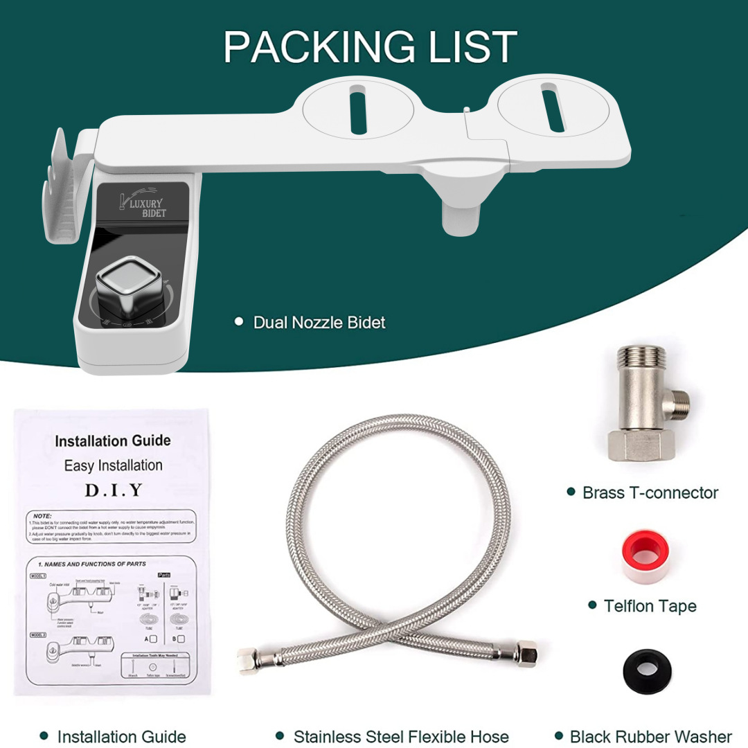 Description Picture 3 of itemNew Non-Electric Bidet Attachment Adjustable Water Pressure Butt Bidet Toilet Seat Accessories Double Nozzle Spiral Ass Sprayer