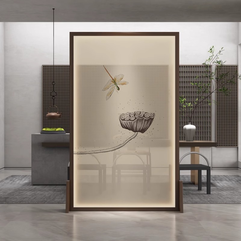 Nuevo estilo chino pantalla partición hotel dormitorio móvil lámpara de banda de madera sólida hilo translúcido baño