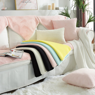 秋冬北歐仿兔毛絨沙發墊皮草加厚沙發巾組合貴妃防滑布藝套罩定制