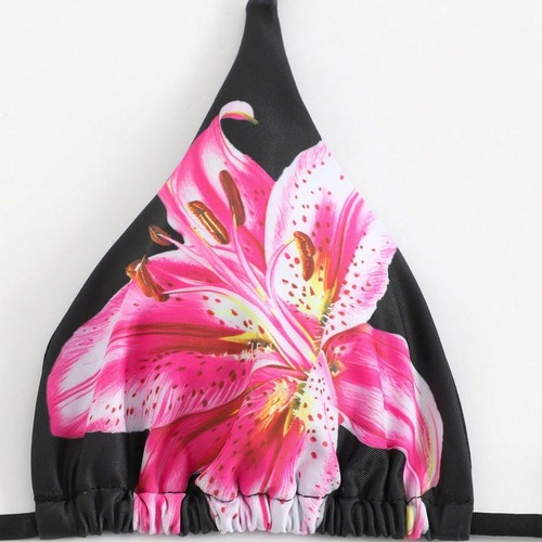 European and American style sexy printed three-piece swimsuit, charming Lily fixed edition printed design