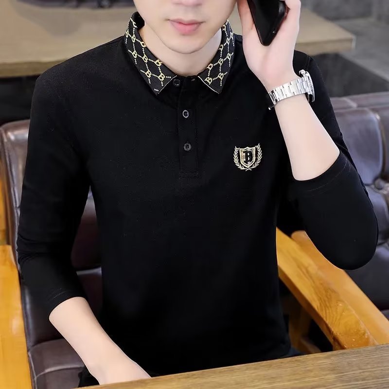 2025 Long Sleeve Shirt Men's Spring and Autumn Fashion Turtleneck Shirt Fashion Top Clothes Autumn Base Shirt Embroidered T-Shirt