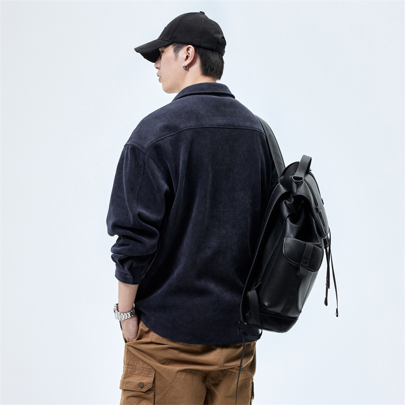 美式复古工装衬衫男长袖条纹年新款宽松大码衬衣男休闲秋季外套男|undefined
