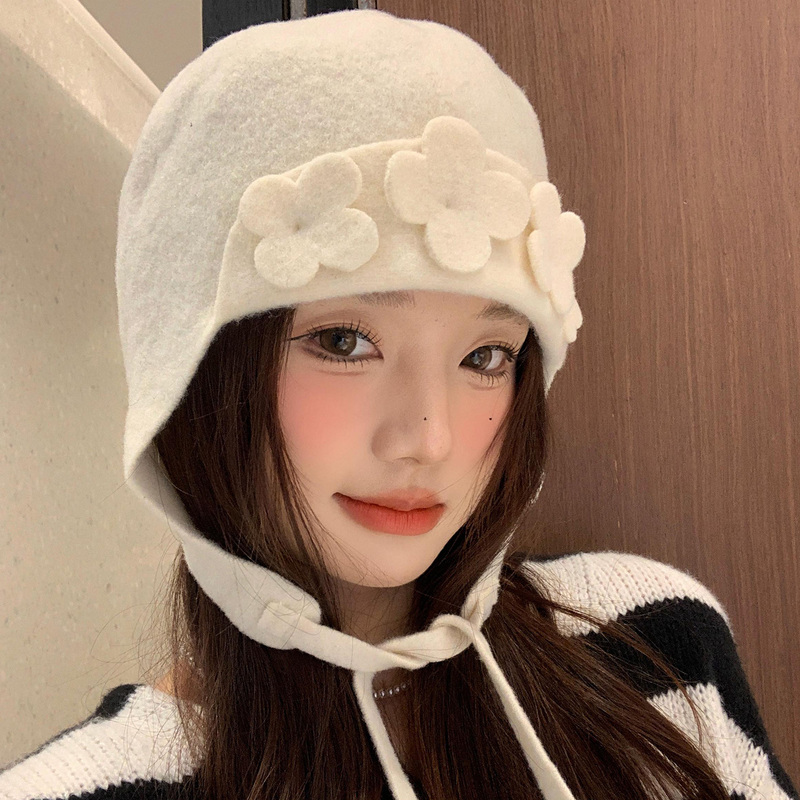 韩版ins花朵绑带包头帽女文艺甜美百搭小众大头围显脸小套头帽子|undefined
