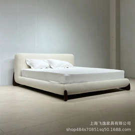 北欧日式侘寂风主卧实木双人床意式现代简约布艺床民宿设计师家居