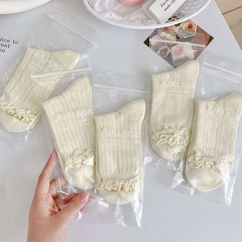 基礎款jk襪子女夏季可愛花邊中筒襪愛心瑪麗珍鞋白色長襪網眼透氣
