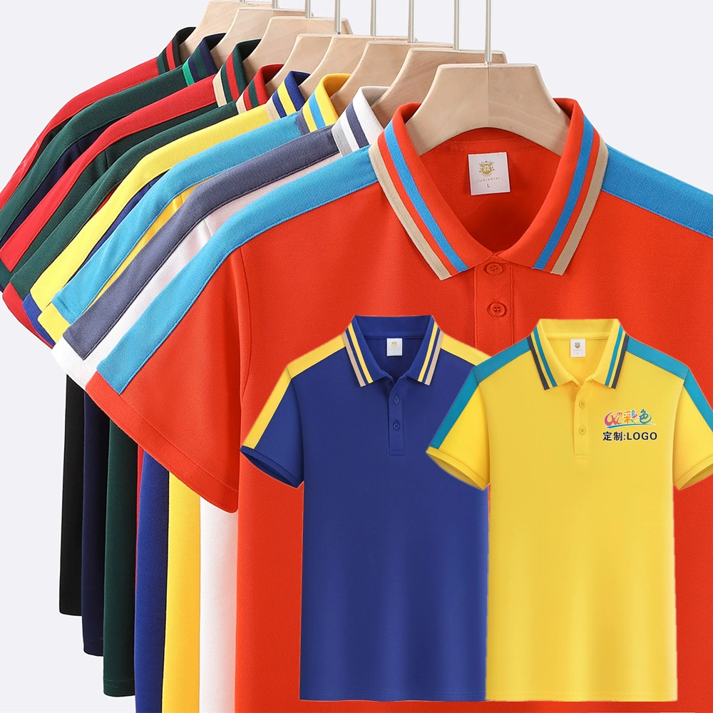 Деловая рубашка-поло контрастного цвета с индивидуальным принтом логотипа на лацкане с краем, рекламная футболка, рабочая одежда, оптовая продажа