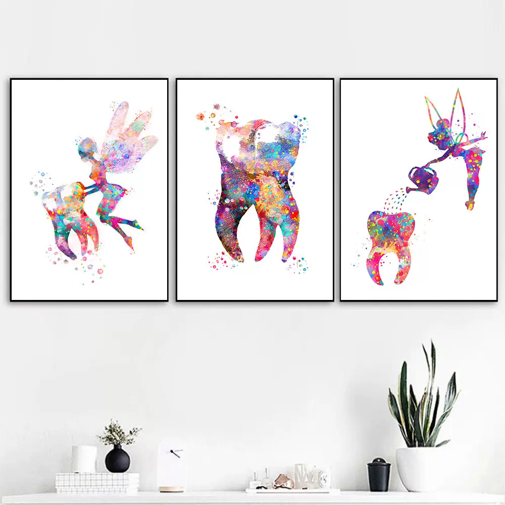外贸装饰画牙科艺术牙齿仙女现代沙发背景墙客厅卧室餐厅挂画画芯