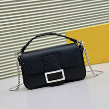 现货细节私 F迷你法棍手袋牛皮包女包手工缝线单肩斜挎包