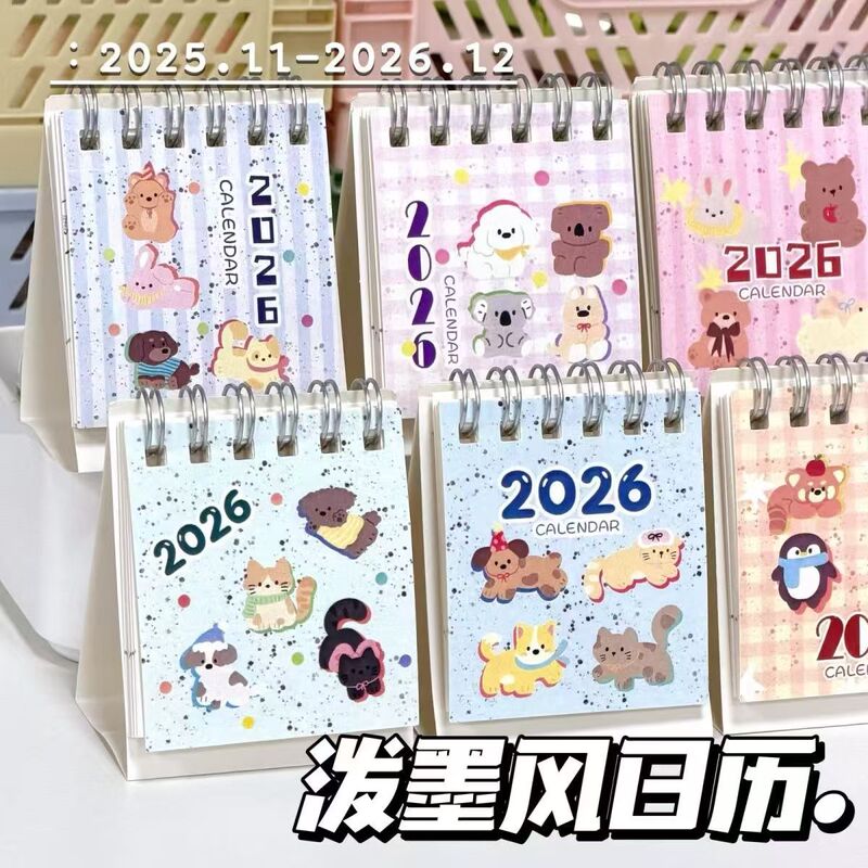 Ins Splash Ink Desk Calendar 2026 New High-Value Cartoon Mini Calendar Student Desktop Decoration Niche Female