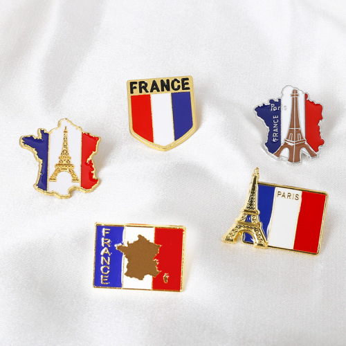 New French flag brooch jewelry, personalized building Paris Eiffel Tower brooch, dripping oil collar pin