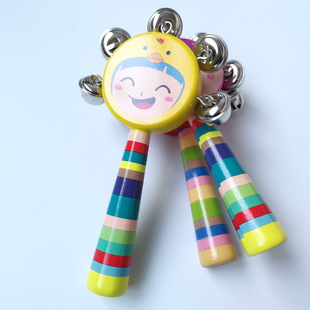 Street Stall Hot Selling Bell Toys for Kidsren and Babies Wooden Smiling Face Cartoon Hand Rattle Infant Early Education Teaching Aids