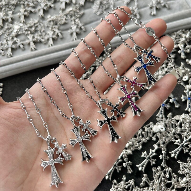 Ch Crowe Necklace Double Cross Necklace S925 Full Diamond Pendant for Men and Women Couple Style Clavicle Chain Wholesale Pendant