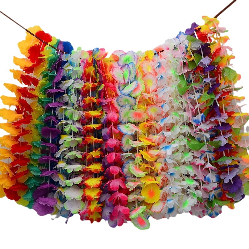 Conjunto de Coronas de Flores Hawaianas, Éxito de Ventas Transfronterizo, Corona para Fiestas, Collar de Flores Coloridas, Se Puede Comprimir al Vacío