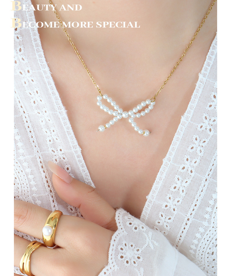1 Piece Quantity Holiday, Daily Occasion PVD Coated Real Gold Plated Bow Knot Titanium Steel Simple Style Waterproof Non Tarnish Pendant Necklace