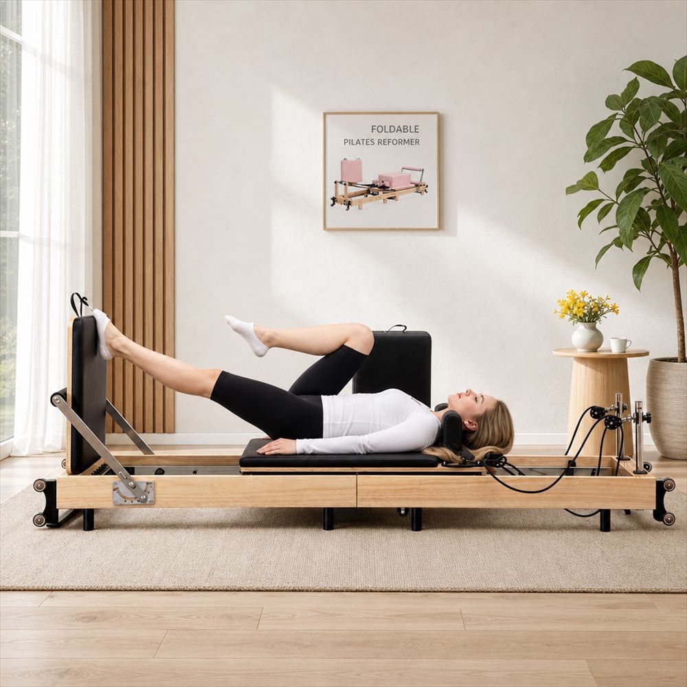 Cama de Pilates plegable, equipo de fitness para entrenamiento comercial en estudio de yoga, reformer.