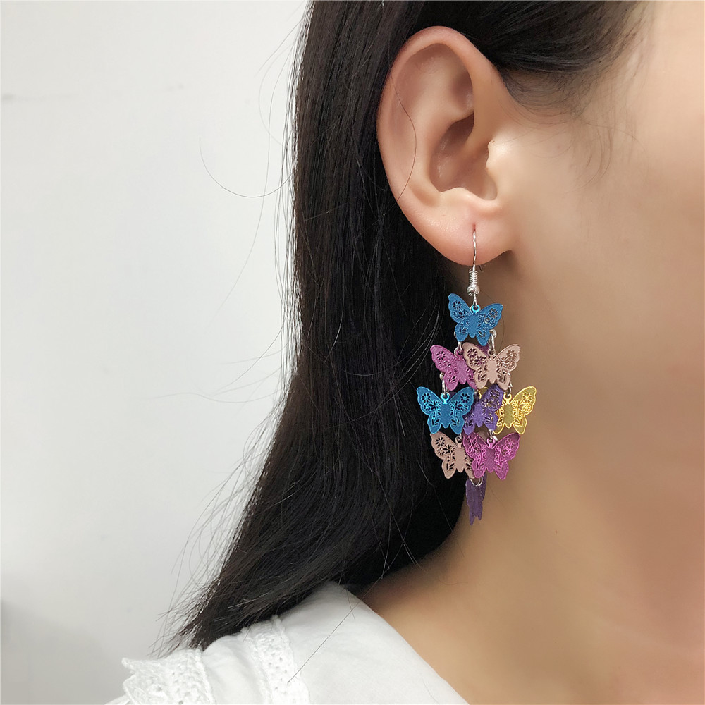Colorful Shell Butterfly Sequins Long Womens Earrings Affordable Luxury Fashion Design Cold Style European and American Style Exaggerated Earringspicture11