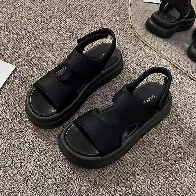 厂家夏季网红松糕底凉鞋女新款厚底魔术贴轻便学生百搭外穿沙滩鞋