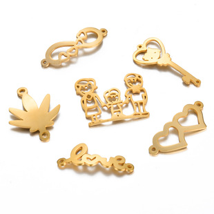 Cross-border Polished Hollow Love Love Connection Pendant Family Three Maple Leaf Key Double Hole Bracelet Accessories