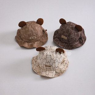 Baby hat spring and autumn 2024 Korean version of the new bear boys and girls sunscreen baby fisherman hat wholesale