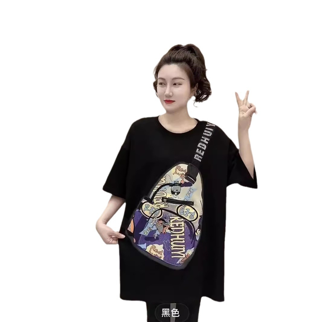 Productos europeos más el tamaño impreso camiseta de manga corta para mujer verano nuevo estilo de longitud media gordo mm suelto y delgado top casual de moda image 6