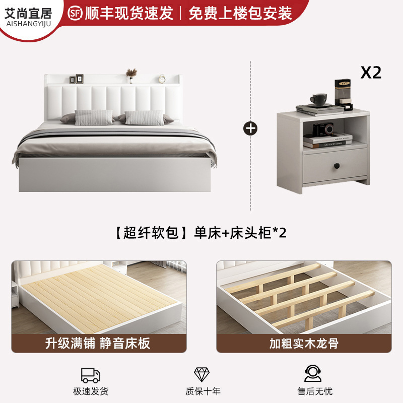 实木床现代简约1.5米床双人床家用1.8新款储物床出租房用单人床架|undefined