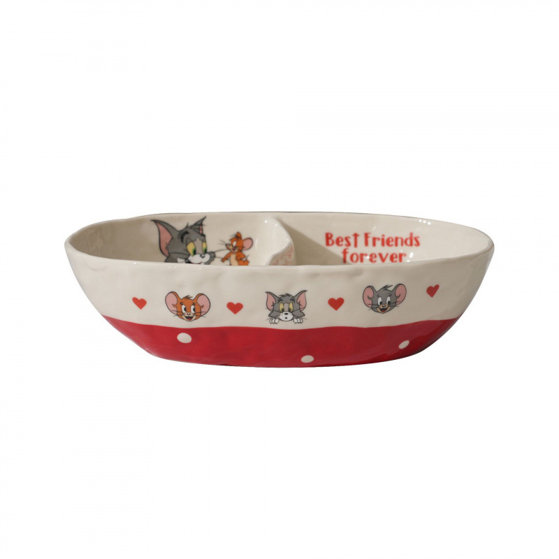 Gato y ratón dibujos animados lindo tazón y platos combinación casera de alta cara cubierta de platos de fiesta caja de regalo