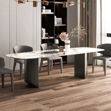 亮光岩板餐桌椅組合家用大小戶型吃飯桌子長方形現代簡約輕奢餐桌