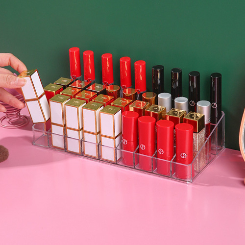 口红收纳盒 家用桌面化妆品收纳整理盒ins透明多格口红塑料展示架
