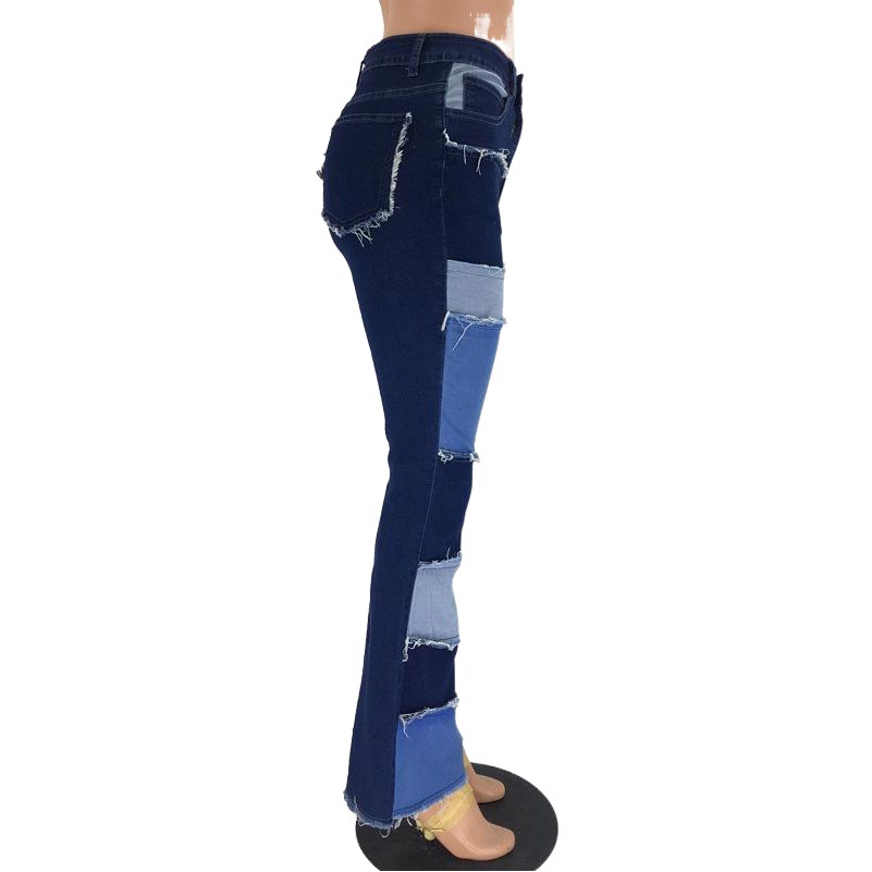 Europa y Estados Unidos 2025 otoño nuevo estilo Amazon moda contraste color película cintura alta cadera cuerno apretado pantalones de mezclilla para mujer