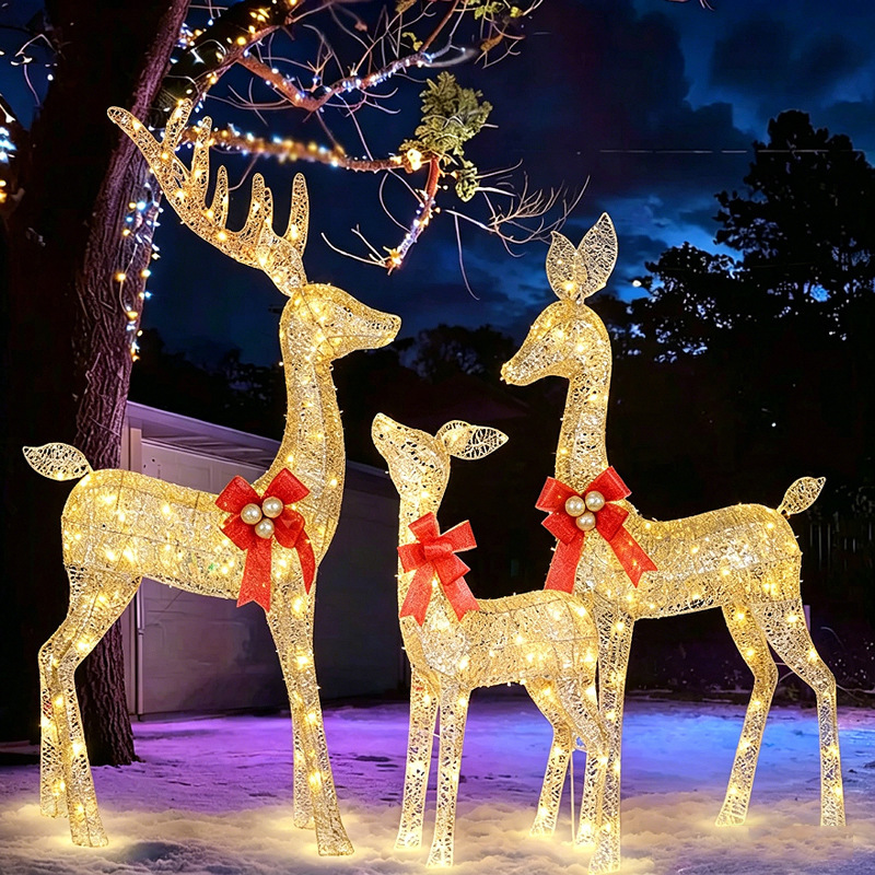 Christmas Decoration Iron Art Reindeer Ornaments Large Led Cotton String Light-Up Reindeer European and American Christmas Night Scene Decoration Reindeer Lights