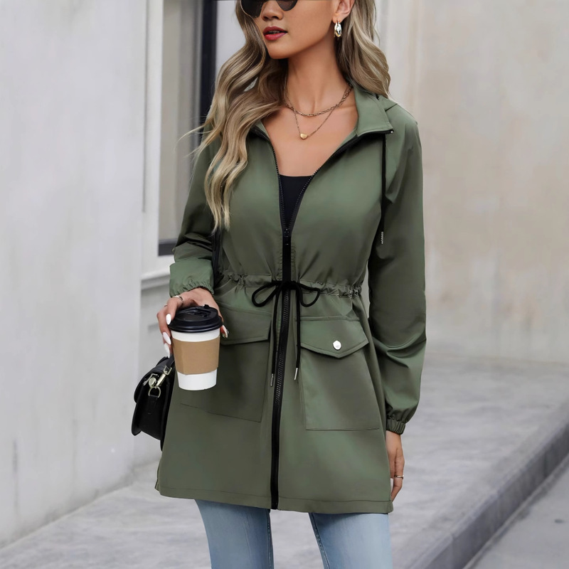 2025 European and American Women's Long Drawstring Flap Pocket Pants Cuff Elastic Casual Long Windbreaker 2025 European and American Women's Long Drawstring Flap Pocket Pants Cuff Elastic Casual Long Windbreaker