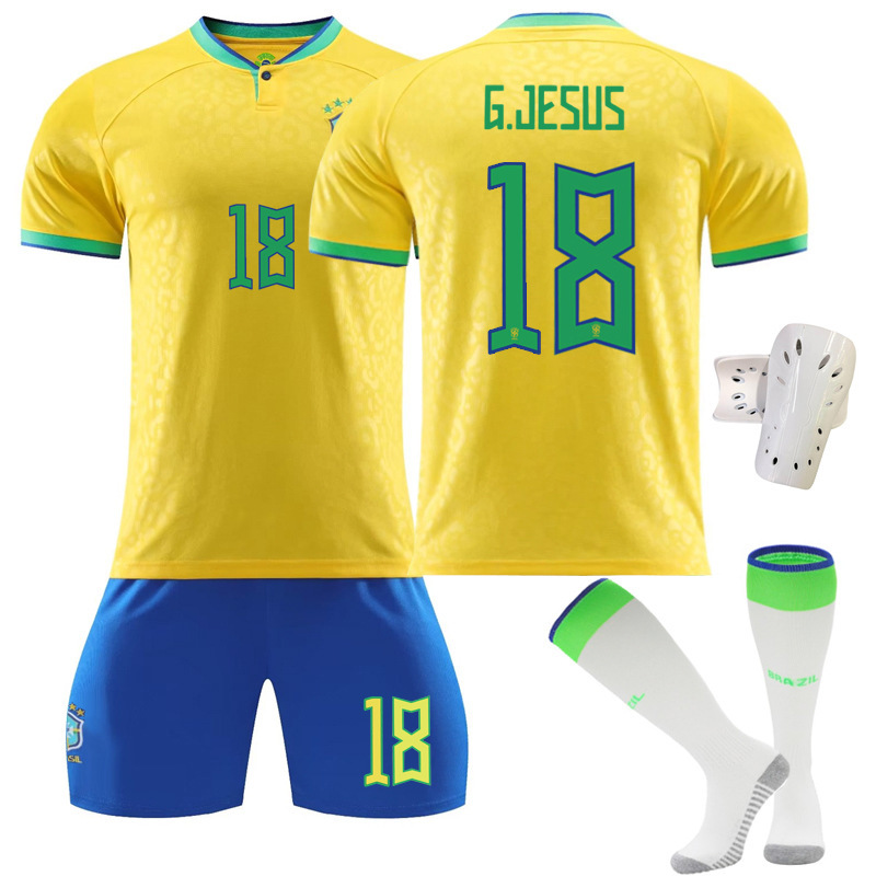 22-23 Brazil Home New No. 18 with Socks + White Protectors