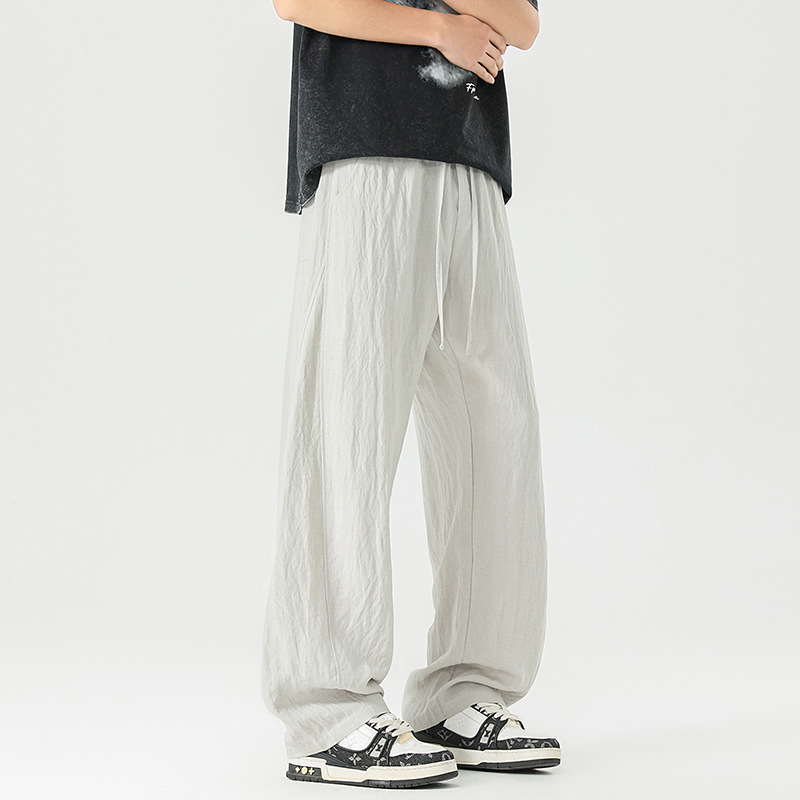 Xxbro Men's Clothing # Summer Trendy Thin Lyocell Linen Tencel Stretchy Curved Pants Versatile Casual Pants