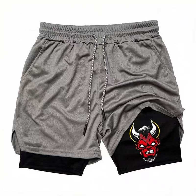 Fitness Training Two-In-One Sports Shorts for Men, Summer Quick-Drying Printed Anti-Wear Lining, Loose Straight-Leg Casual Pants