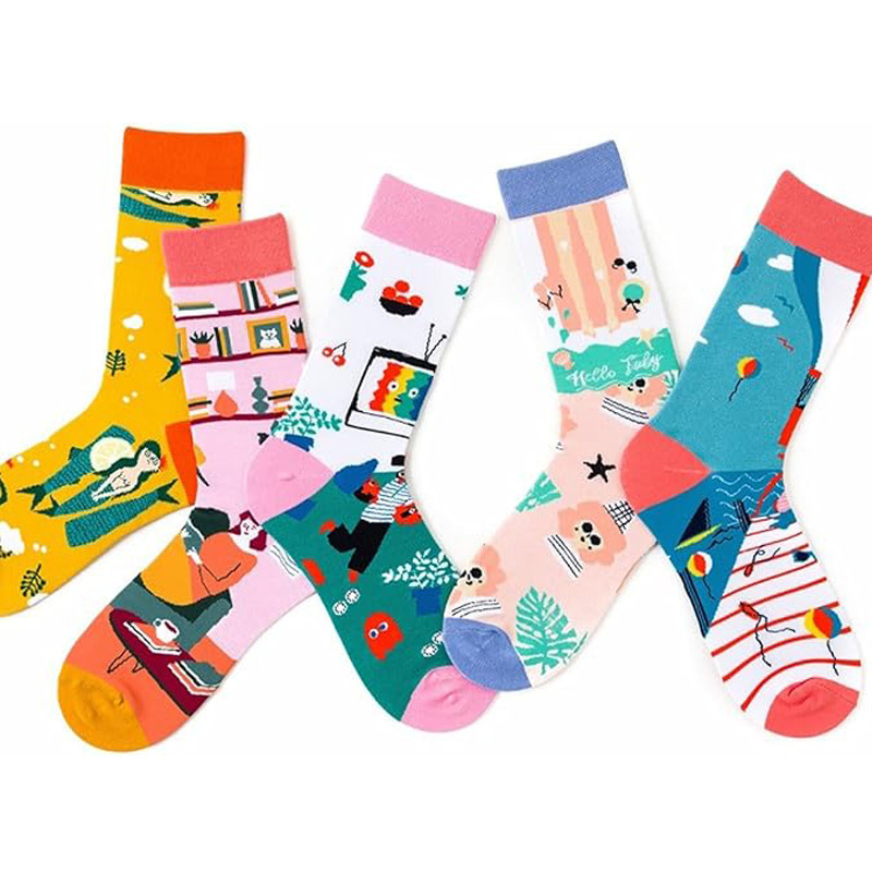 Socks four seasons illustration women's cotton foreign trade manufacturers in the tube mermaid men's hot air balloon wholesale tide socks ins men's socks socks