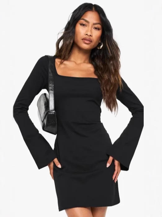 2025 Autumn New Cross-Border Foreign Trade Amazon U-Neck Long Sleeve Solid Color Sexy Bodycon Dress for Women