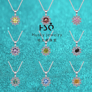 Twelve color moissanite necklace simple natural S925 sterling silver sunflower clavicle chain high sense silver in stock