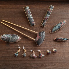 新商品のオリジナル東洋美学模様宋錦頭飾り高級感国風ヘアクリップ頭飾りイヤリングセット