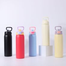 跨境新款马克龙色304不锈钢保温杯便携提手弹跳杯子时尚运动水壶