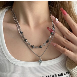 Moonlight Star Pendant Necklace Women's Niche Accessible Luxury Ins Hip-Hop Neutral Style Accessories Double-Layer Stacked Clavicle Chain