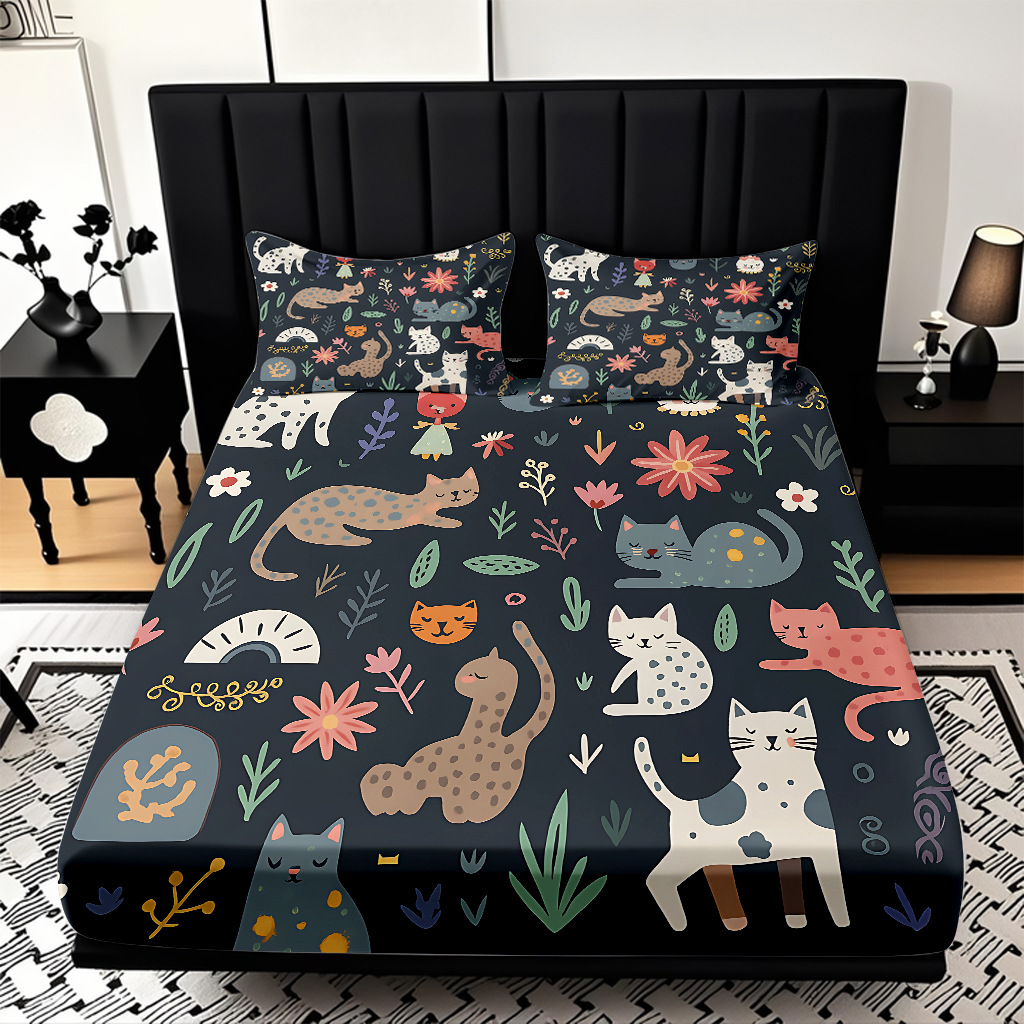 TEMU / JIT cama abrasiva Kits de dibujos animados gatito impresión digital 3D ropa de cama para diseñar