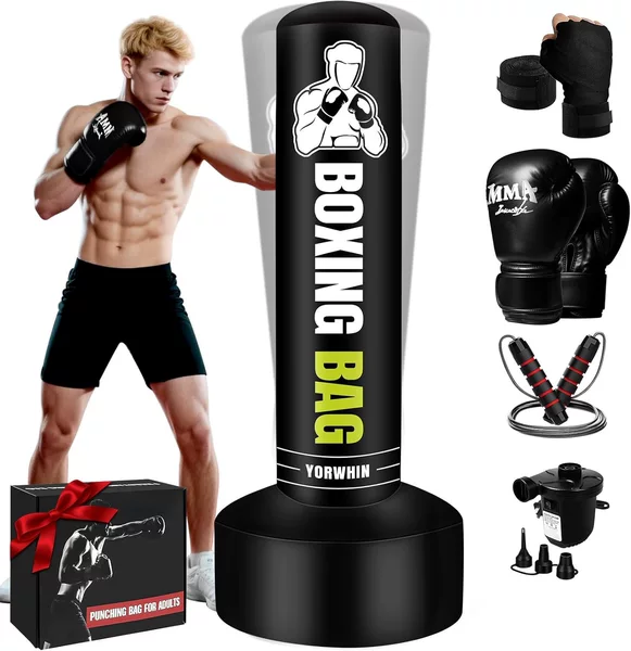 Freestanding boxing bag for adults and teenagers, 70inch (approx. 177.8cm ) heavy boxing bag, with gloves