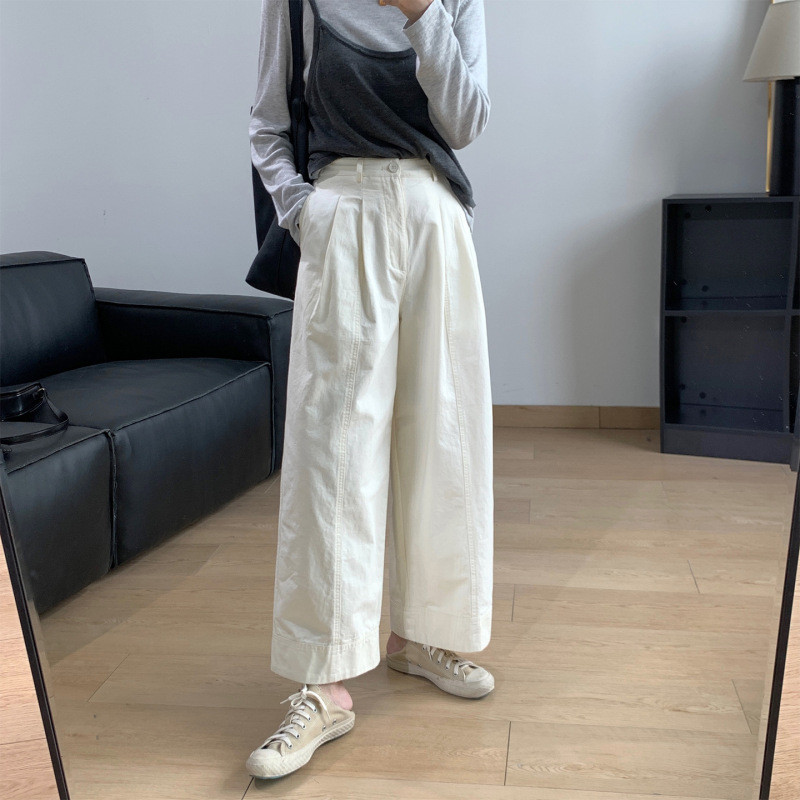 立体双褶宽边九分宽松直筒休闲裤女2025秋冬新款高腰百搭阔腿裤子|undefined