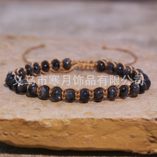 【小额批发】黑色闪光石车轮珠手链编织可调节情侣友谊手链
