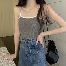 撞色针织小吊带背心女春夏法式甜辣别致内搭外穿网红减龄港风上衣