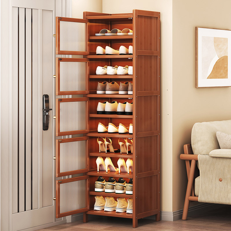 Household Bamboo Entrance Door Shoe Cabinet Simple Multi-Layer Space-Saving Shoe Rack Rental House Exterior Corridor Storage Cabinet